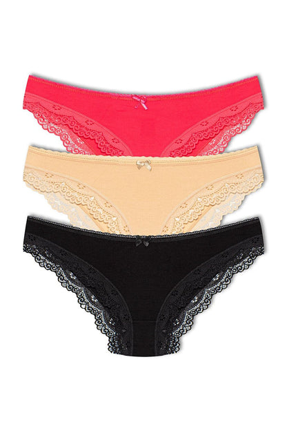 Cotton Low Waist Lace Basic Women's Panties 3-Piece