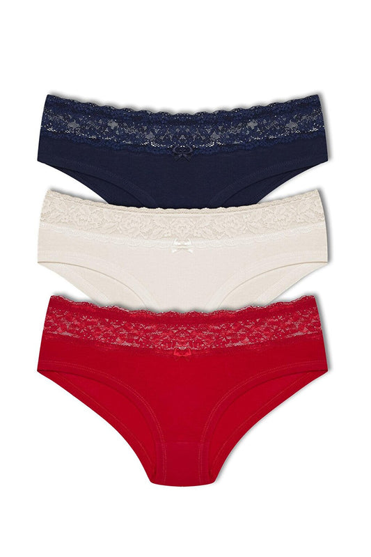 Cotton Waist Lace Detailed Hipster Women's Panties 3-Piece