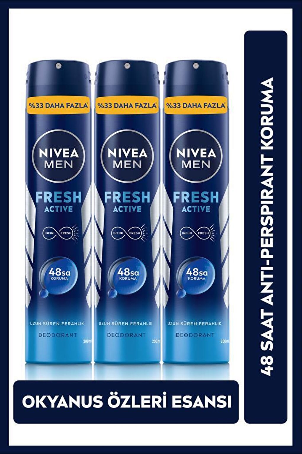 MEN Men's Spray Deodorant Fresh Active, 48 Hour Deodorant Protection 200mlx3Pcs