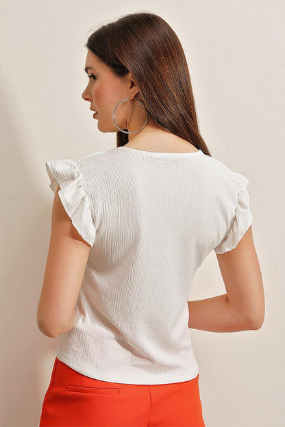 0467 V-Neck Knitted Blouse - White