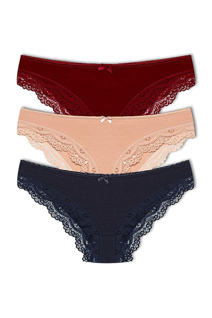 Cotton Low Waist Lace Basic Women's Panties 3-Piece