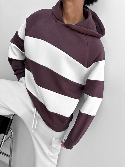 Oversize Striped Hooded Sweatshirt Claret Red