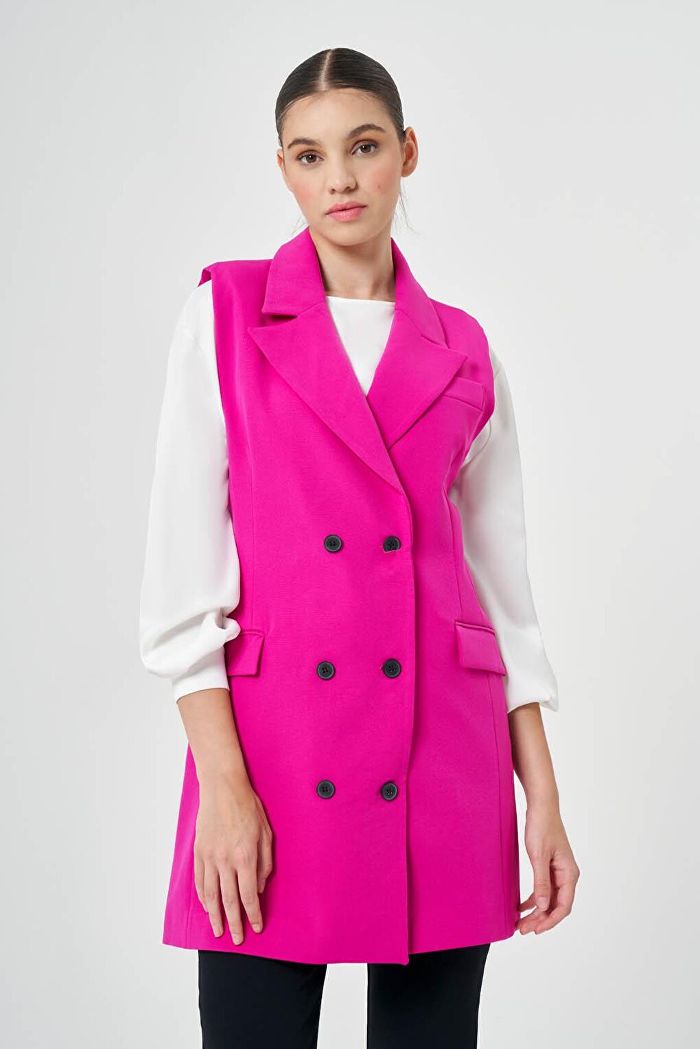 Double Breasted Long Fuchsia Classic Vest