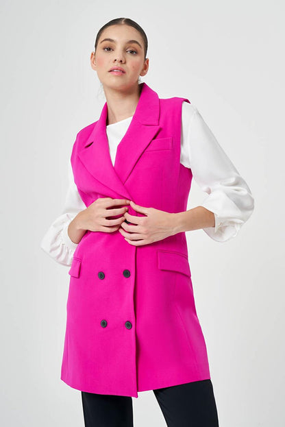 Double Breasted Long Fuchsia Vest