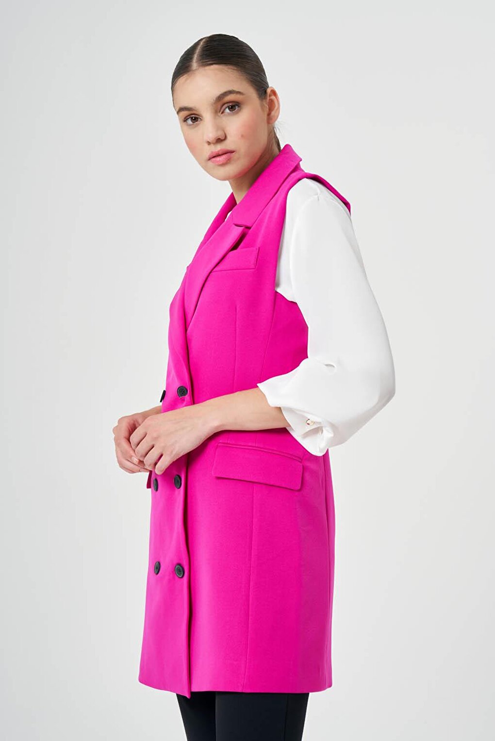 Double Breasted Long Fuchsia Classic Vest