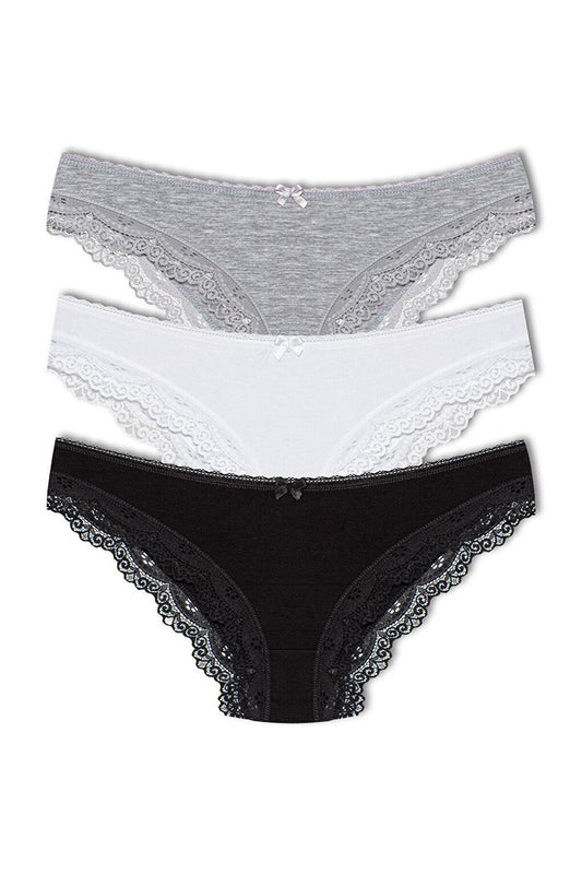 Cotton Low Waist Lace Basic Women's Panties 3-Piece