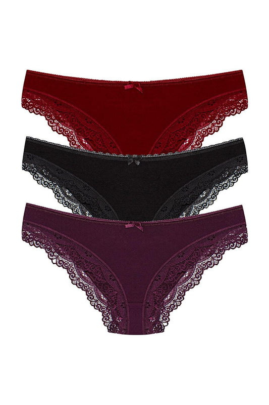 Cotton Low Waist Lace Basic Women's Panties 3-Piece