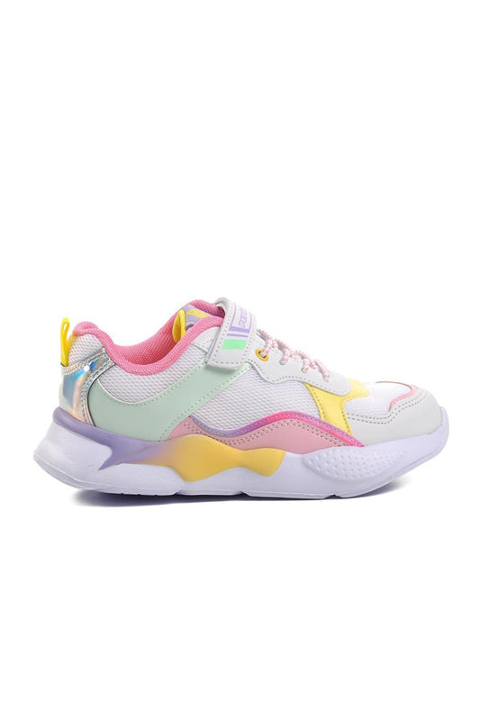 1424-F White-Pink Children's Sports Shoes