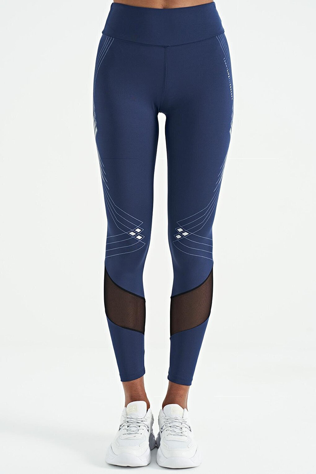 Indigo Mesh Detailed Printed High Waist Slim Fit Women's Leggings - 94631