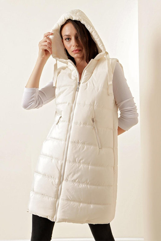 Women's Stone Hooded Long Puffer Vest