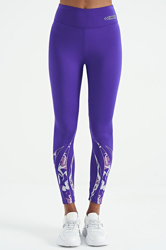 Dark Purple Front and Back Ankles Printed High Waist Slim Fit Women's Leggings - 94634