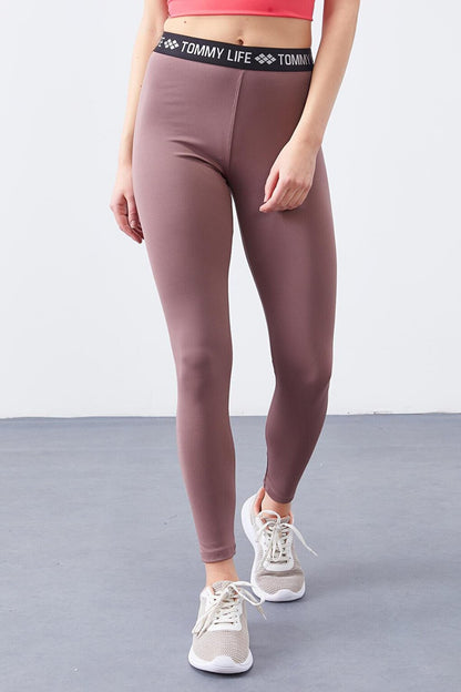 Dusty Rose High Waist Belted Slim Fit Narrow Leg Women's Leggings - 94546