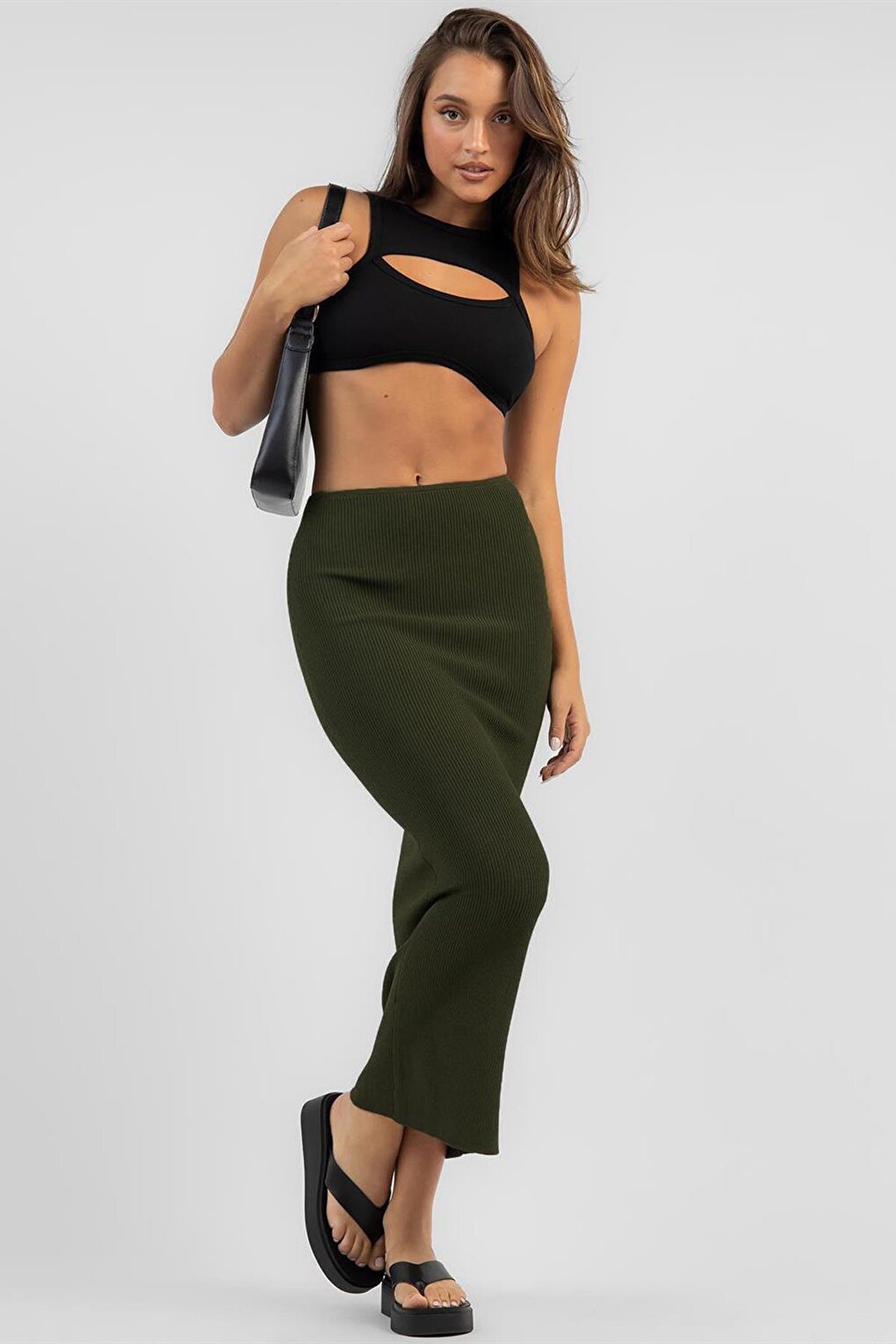 Khaki Basic Long Knitwear Skirt MG1813