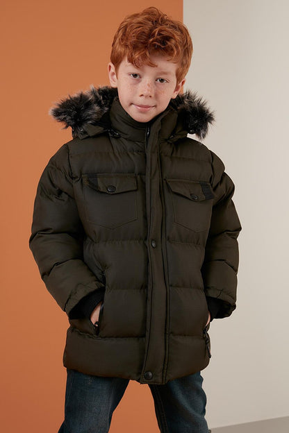 Waterproof Puffer Jacket with Plush Lining and Removable Hood 5760023