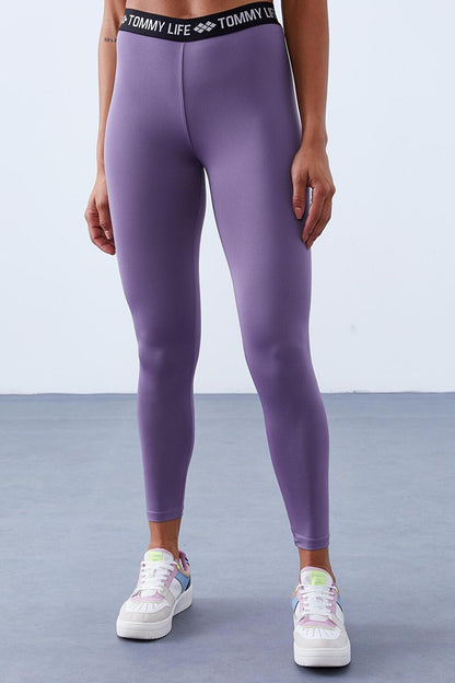 Lilac High Waist Belted Slim Fit Narrow Leg Women's Leggings - 94546