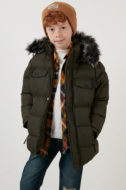 Waterproof Puffer Jacket with Plush Lining and Removable Hood 5760023