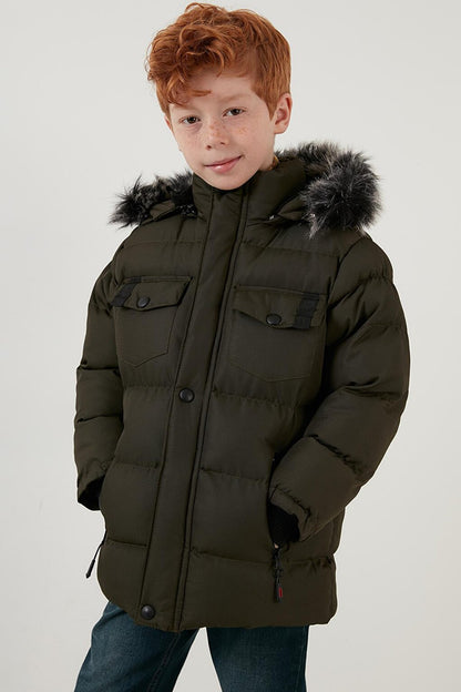 Waterproof Puffer Jacket with Plush Lining and Removable Hood 5760023