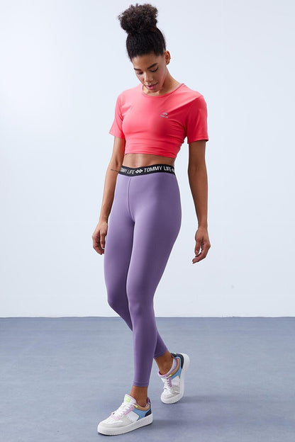 Lilac High Waist Belted Slim Fit Narrow Leg Women's Leggings - 94546