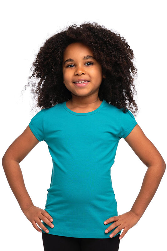 Light Turquoise Girl's Short Sleeve Basic T-Shirt