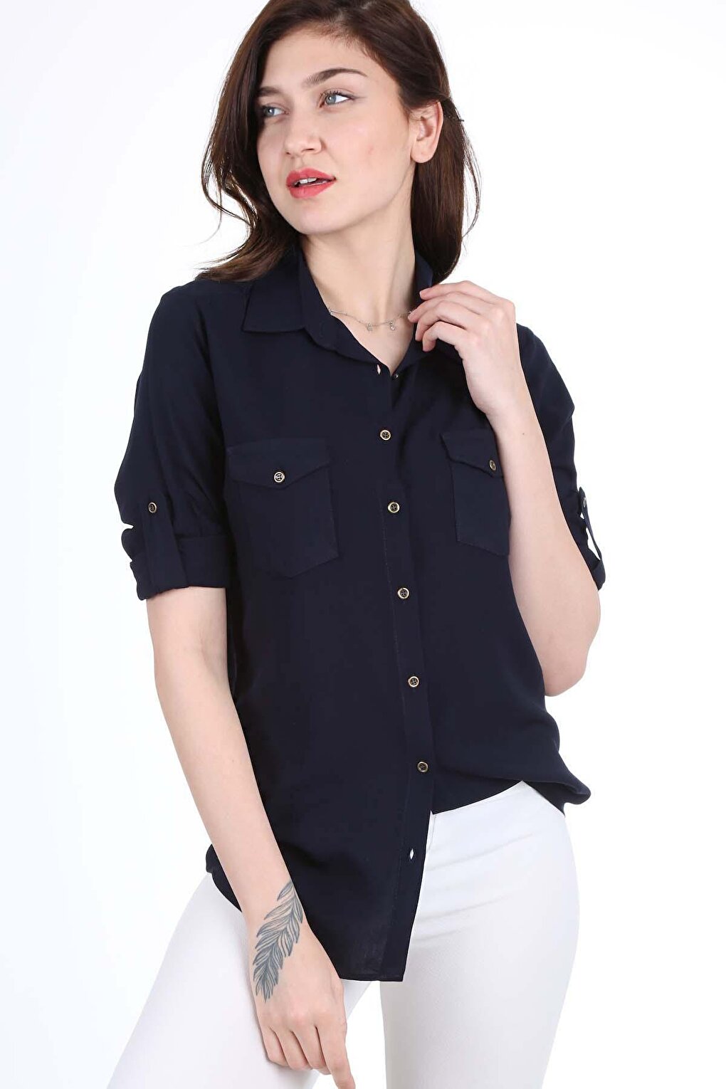 3428 SHIRT WITH DOUBLE FLAP POCKET - Navy Blue