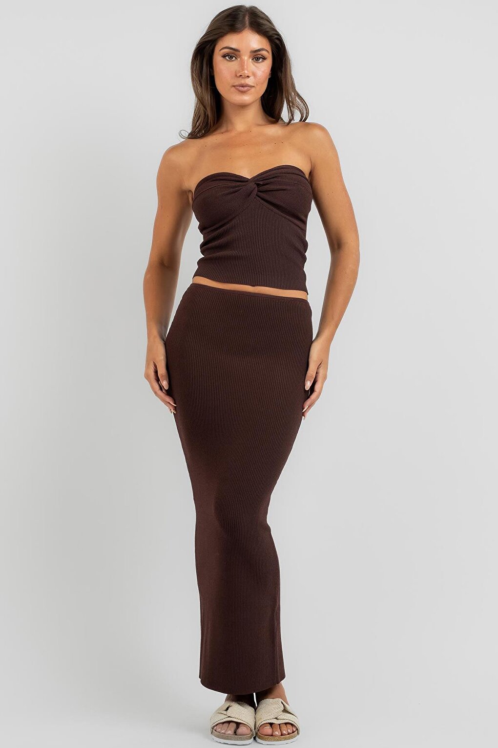 Brown Basic Long Knitwear Skirt MG1813