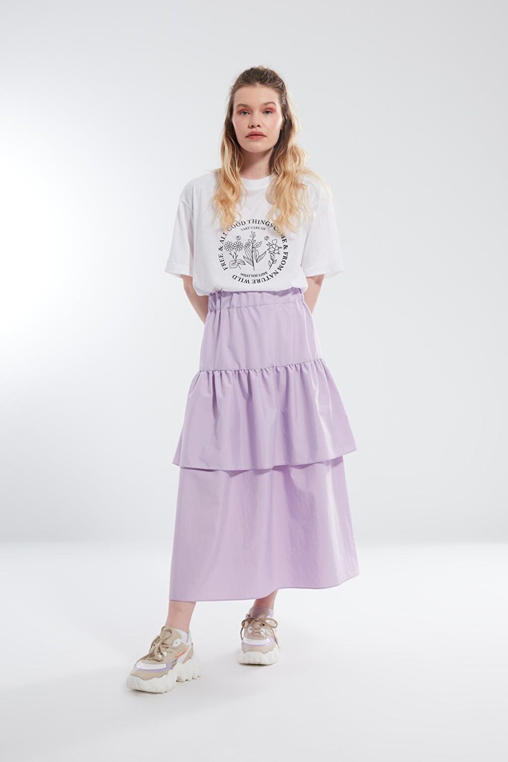 Lilac Layered Skirt with Gathered Waist