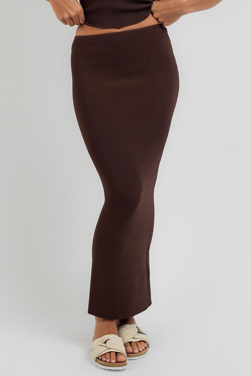 Brown Basic Long Knitwear Skirt MG1813