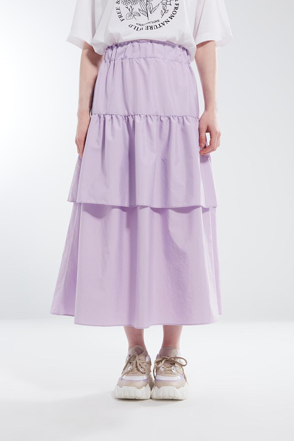 Lilac Layered Skirt with Gathered Waist