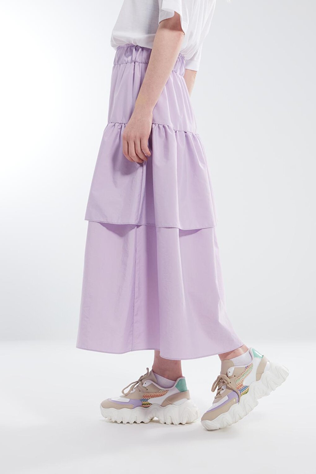 Lilac Layered Skirt with Gathered Waist