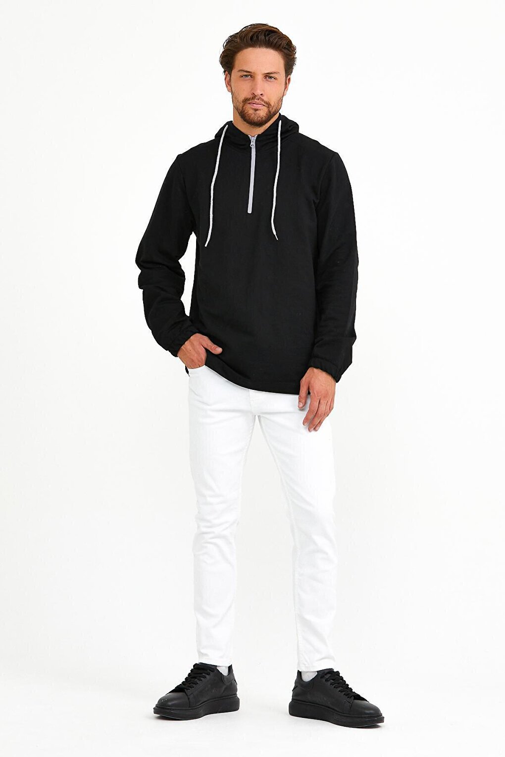 Men's Hooded Regular Fit Half Zipper Thin Sweatshirt SPR22SW170