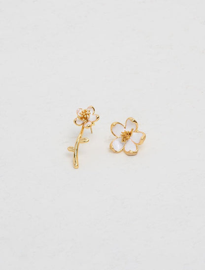 Different Pair of Earrings with White Flower Figures