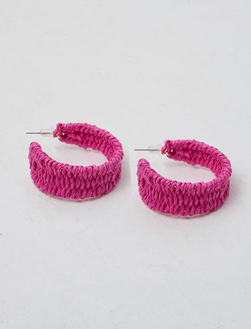 Pink Knitted Patterned Half Hoop Earrings