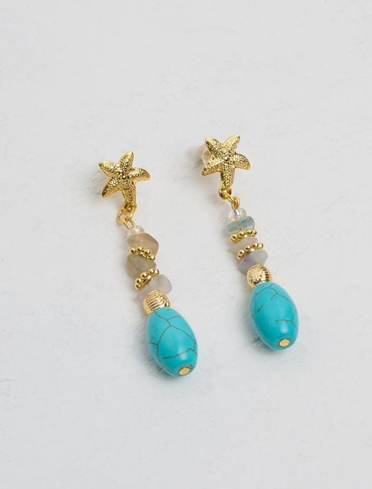 Turquoise Natural Stone Starfish Figure Dangle Earrings