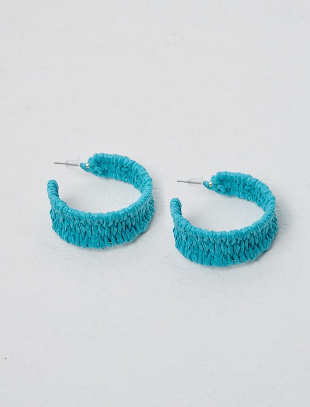 Turquoise Knitted Patterned Half Hoop Earrings