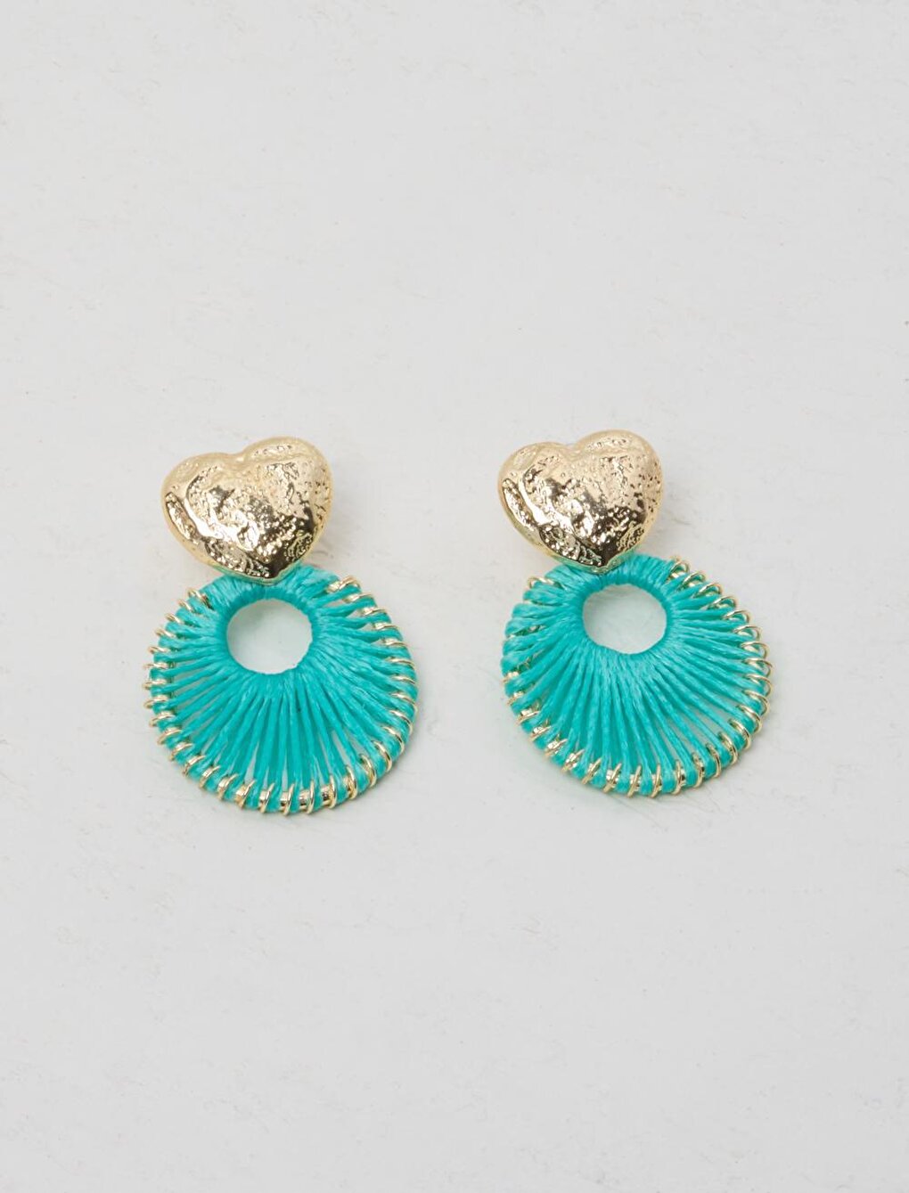 Turquoise Heart Shaped Braided Round Earrings