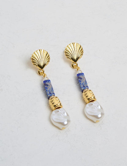 White Natural Stone Oyster Figured Hanging Earrings