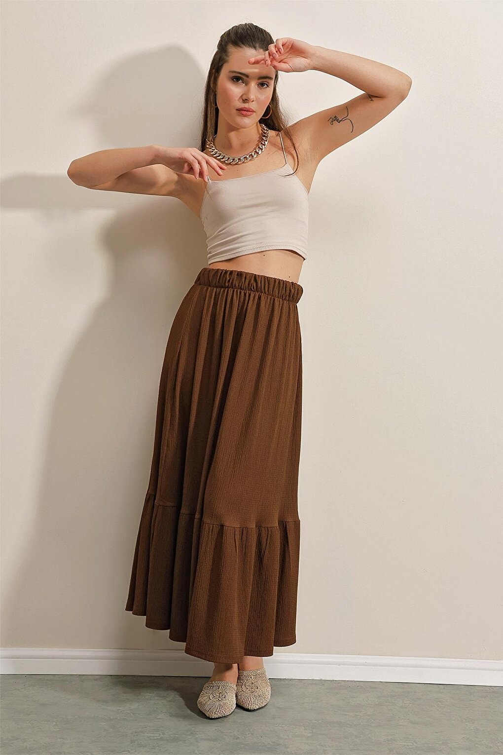 1886 Long Knitted Skirt - Brown