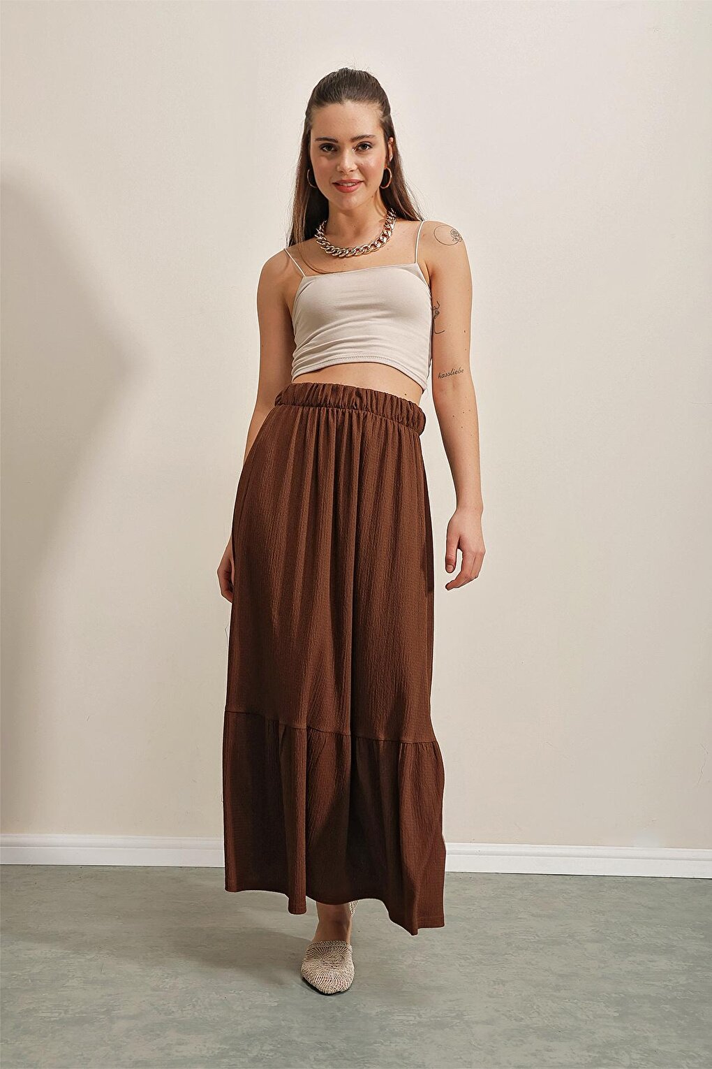 1886 Long Knitted Skirt - Brown