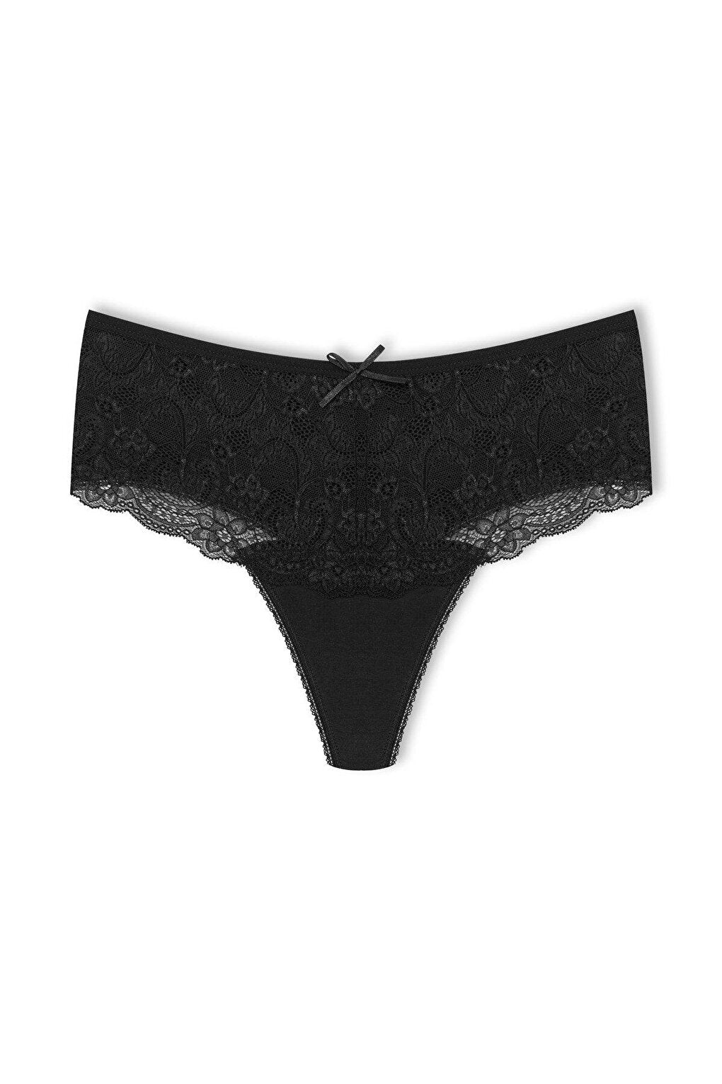 Cotton Lace Front High Waist Thong Women's Panties 3-Piece