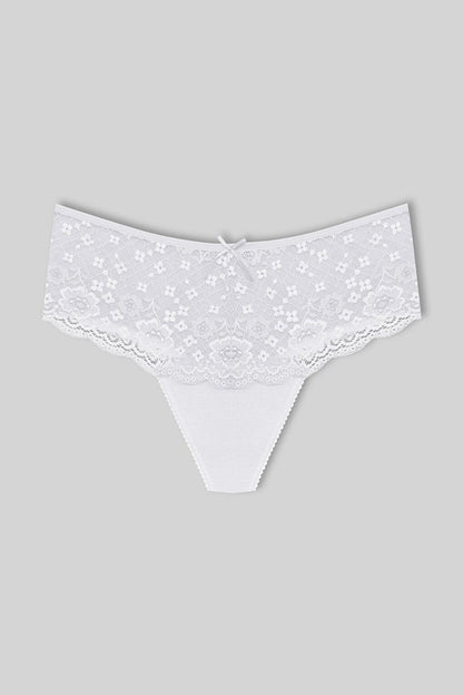 Cotton Lace Front High Waist Thong Women's Panties 3-Piece