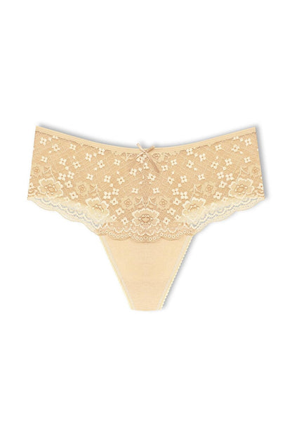 Cotton Lace Front High Waist Thong Women's Panties 3-Piece