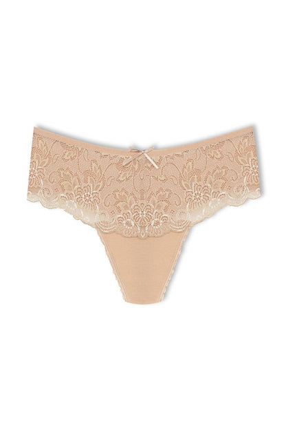 Cotton Lace Front High Waist Thong Women's Panties 2-Piece