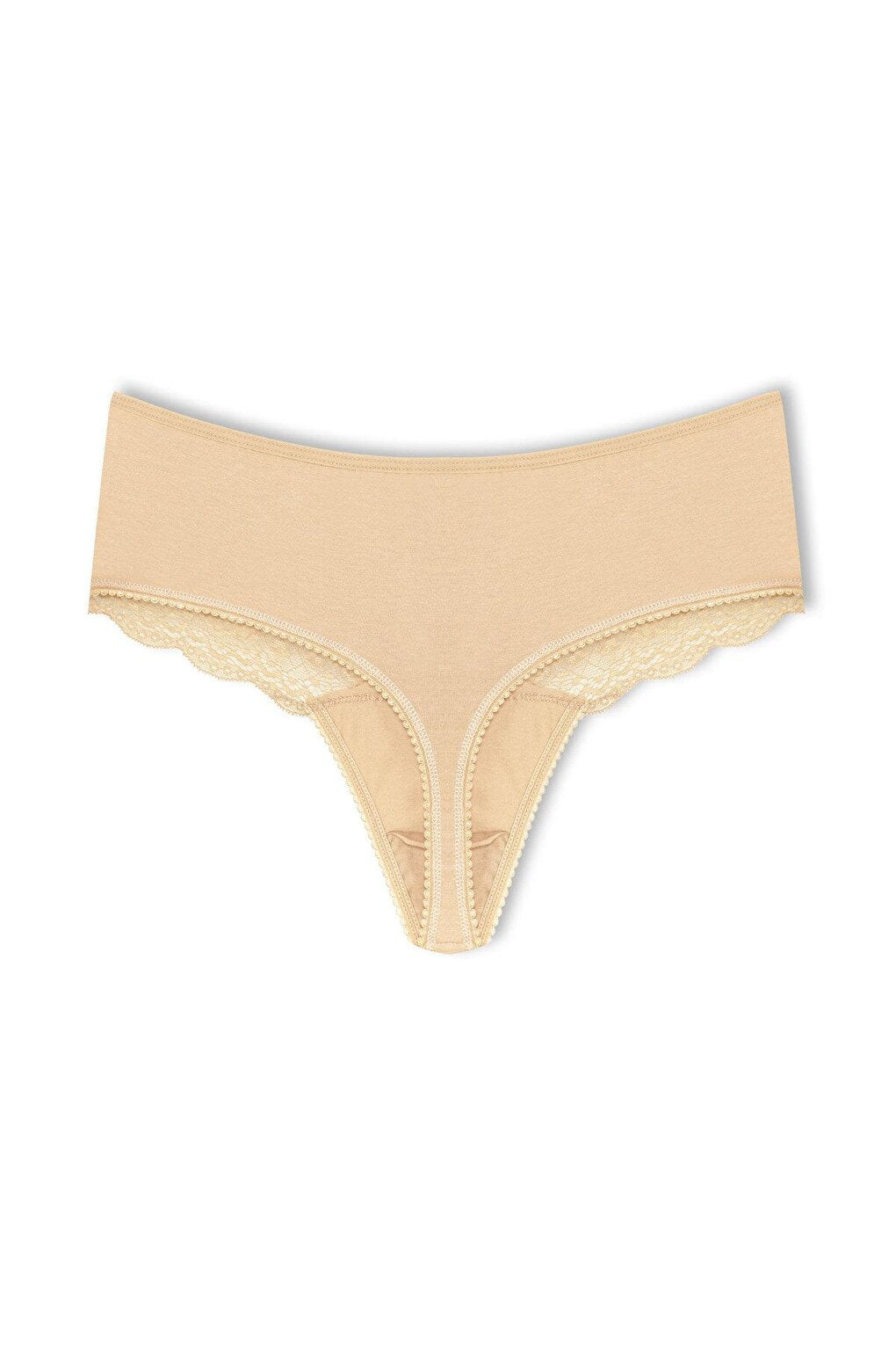 Cotton Lace Front High Waist Thong Women's Panties