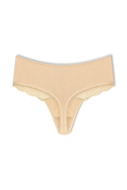 Cotton Lace Front High Waist Thong Women's Panties