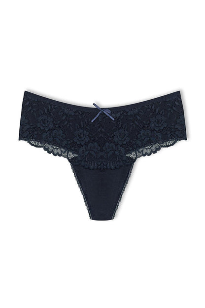 Cotton Lace Front High Waist Thong Women's Panties 2-Piece