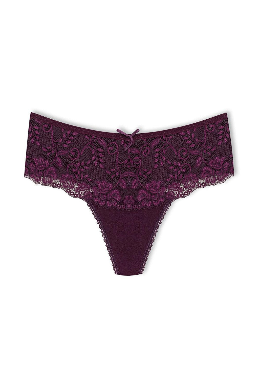 Cotton Lace Front High Waist Thong Women's Panties 2-Piece