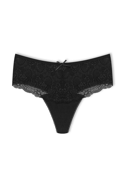 Cotton Lace Front High Waist Thong Women's Panties 2-Piece