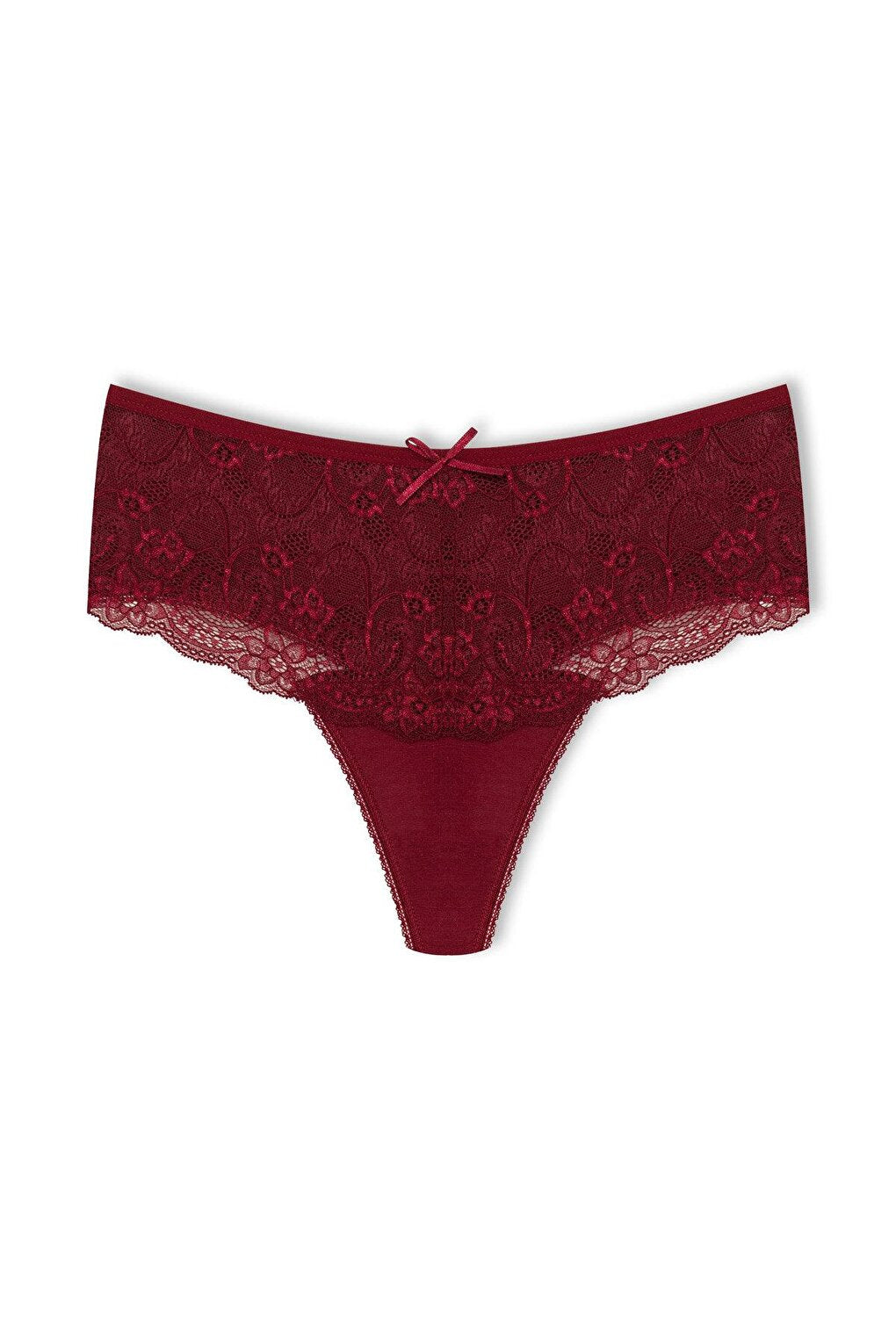 Cotton Lace Front High Waist Thong Women's Panties 2-Piece