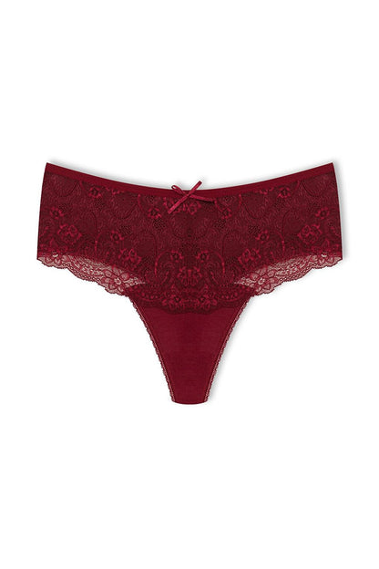 Cotton Lace Front High Waist Thong Women's Panties 2-Piece