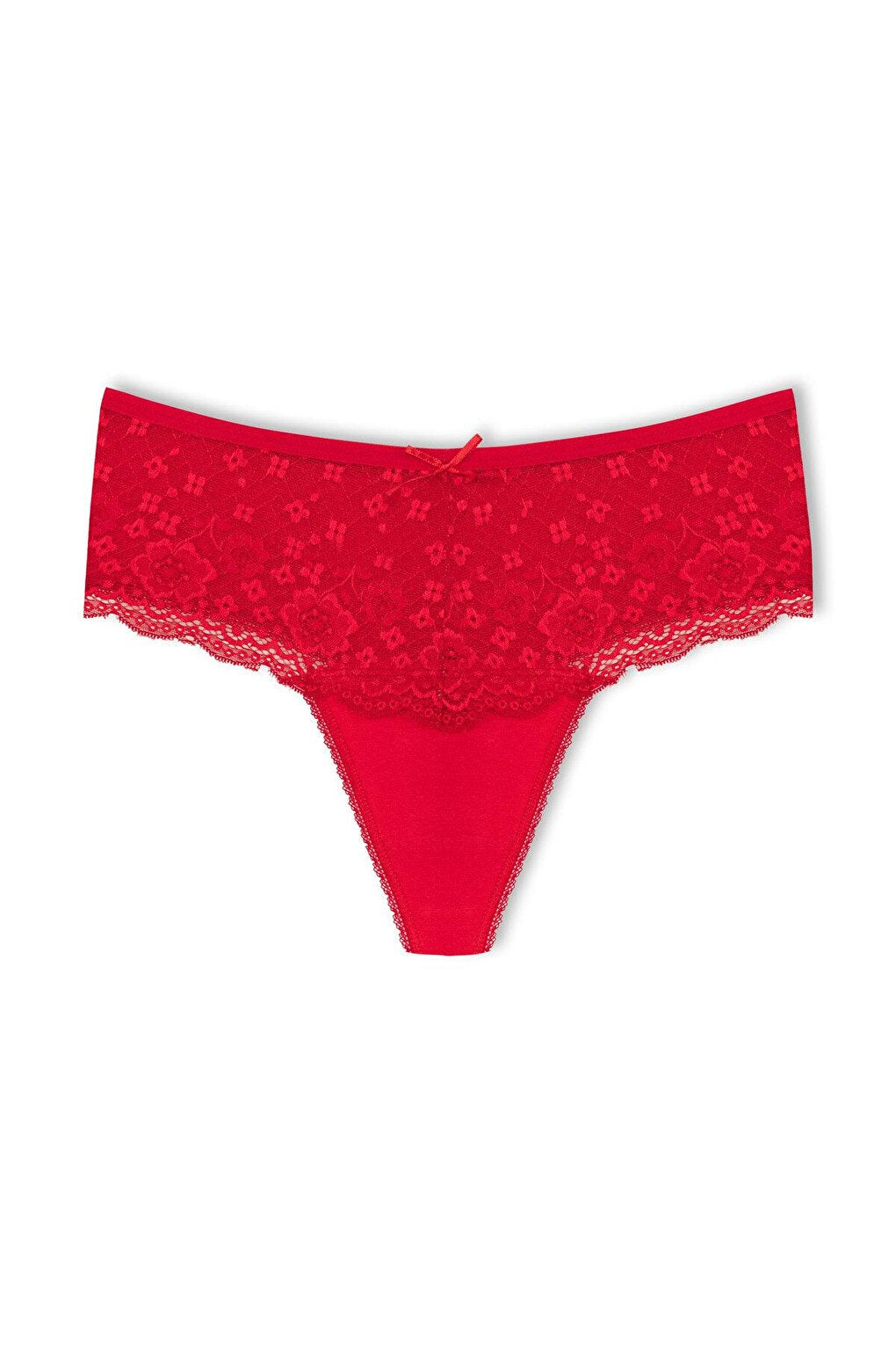 Cotton Lace Front High Waist Thong Women's Panties 2-Piece